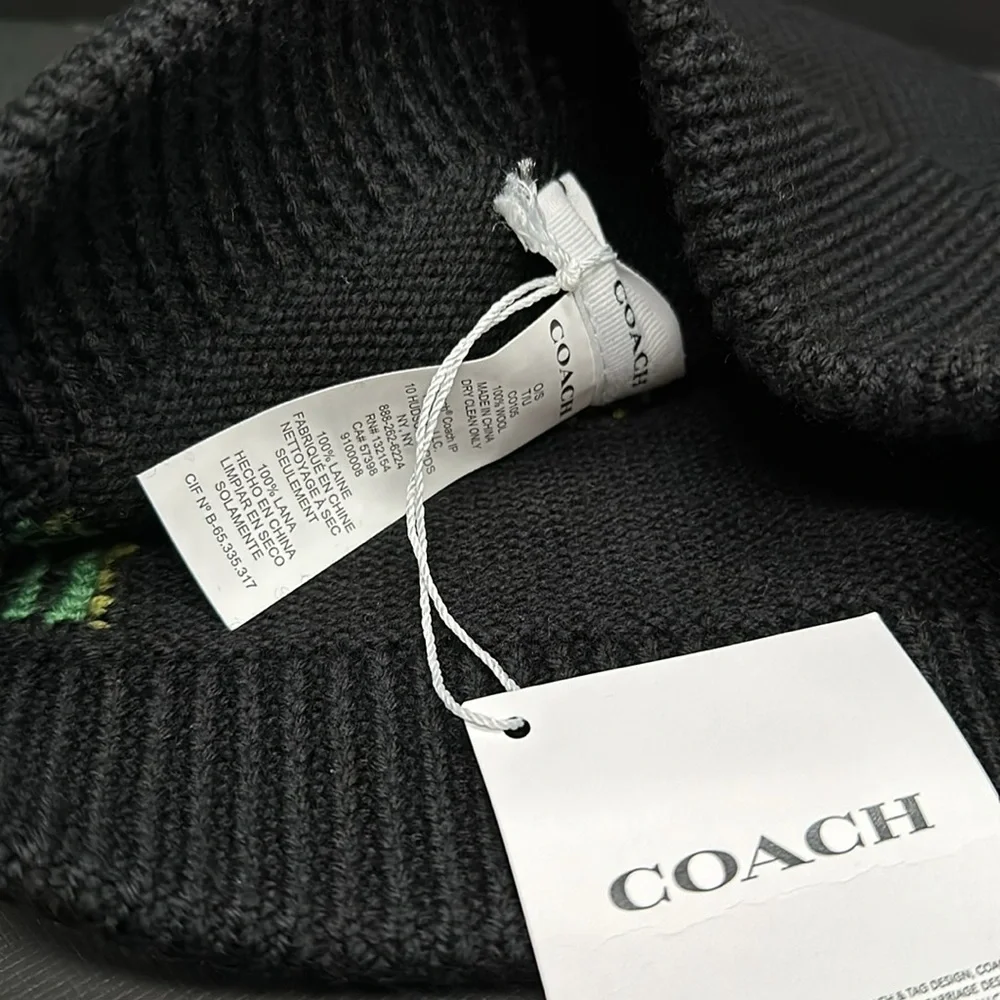 NWT Coach Rexy knit Beanie hat Dinosaur CO105 Limited Edition Cap Black Wool - Picture 6 of 6